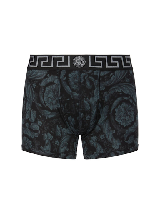 Versace: Barocco print cotton blend boxer briefs - Black/Grey - men_0 | Luisa Via Roma