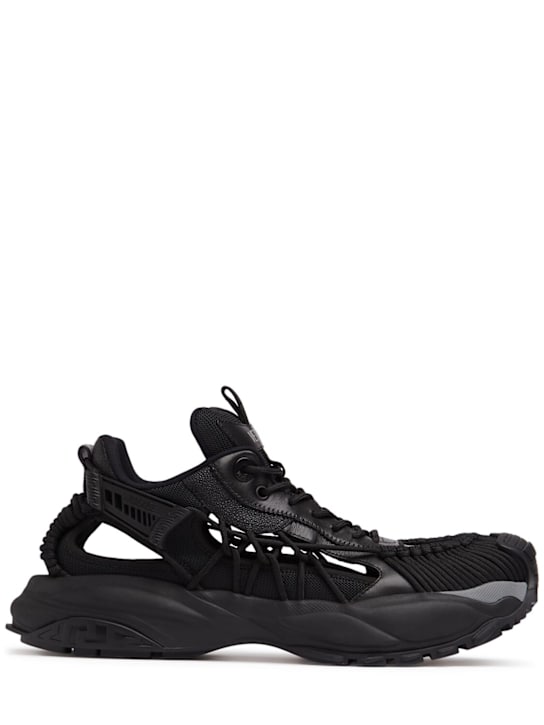Versace: Leather sneakers - Black - men_0 | Luisa Via Roma