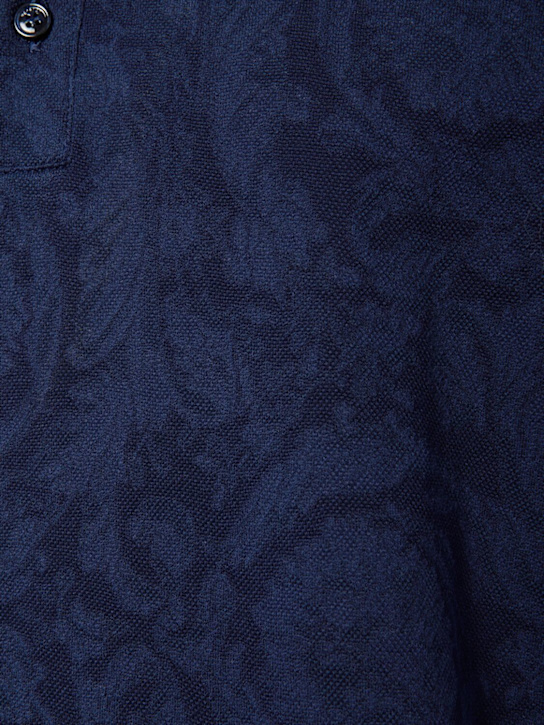 Versace: Barocco jacquard cotton piquet polo - Navy - men_4 | Luisa Via Roma