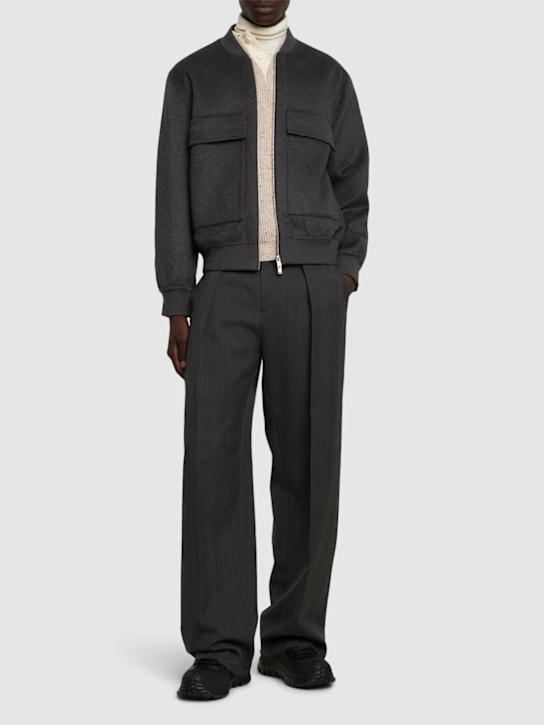 Moose Knuckles: Alder Df wool & cashmere bomber jacket - Charcoalw/Black - men_1 | Luisa Via Roma