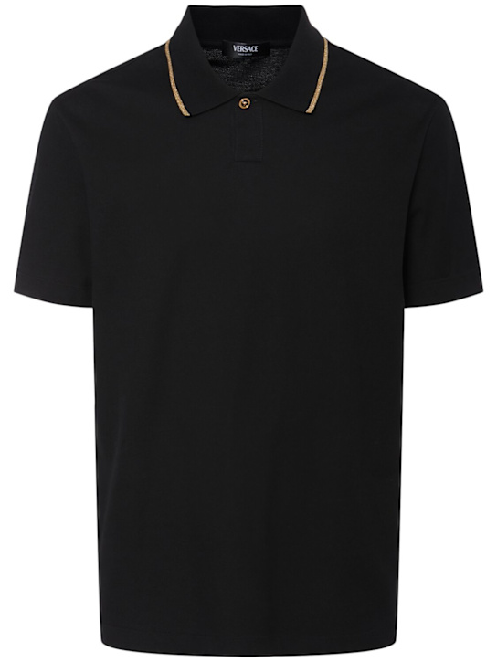 Versace: Versace knit collar cotton piquet polo - men_0 | Luisa Via Roma