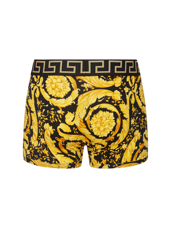 Versace: Barocco print cotton blend boxer briefs - Black/Gold - men_2 | Luisa Via Roma