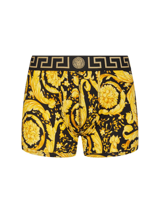 Versace: Barocco print cotton blend boxer briefs - Black/Gold - men_0 | Luisa Via Roma