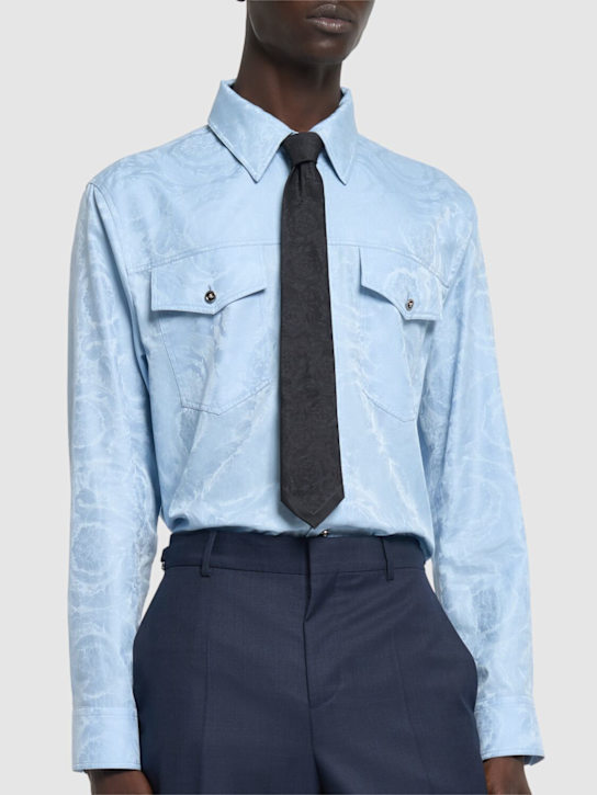 Versace: Barocco silk jacquard tie - Black - men_1 | Luisa Via Roma