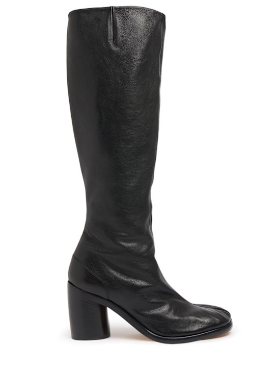 Maison Margiela: 80mm Tabi vintage leather tall boots - Black - women_0 | Luisa Via Roma