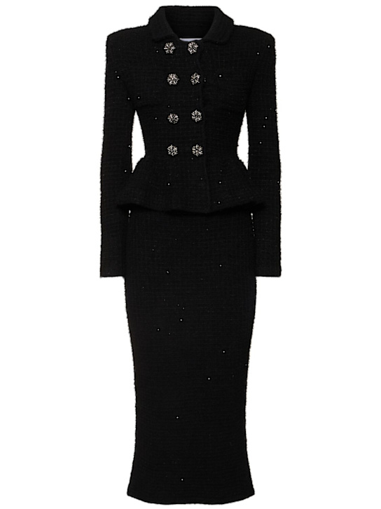 Self-portrait: Textured knit peplum midi dress - women_0 | Luisa Via Roma