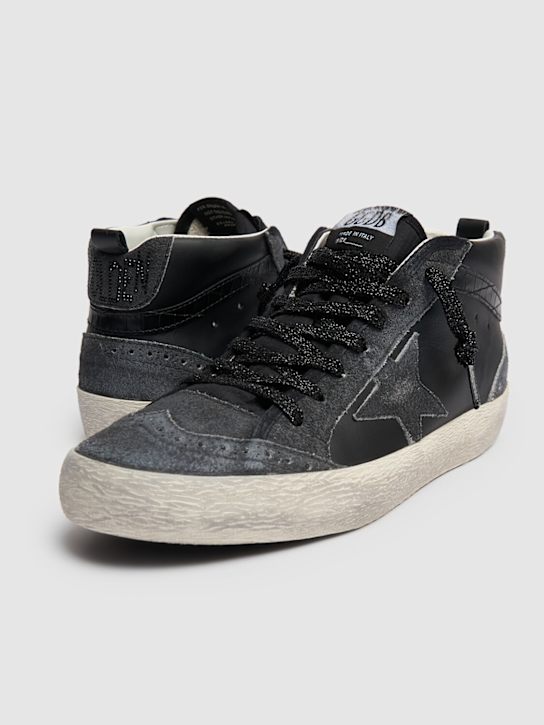 Golden Goose: 20毫米Mid Star皮革运动鞋 - 黑色 - women_2 | Luisa Via Roma