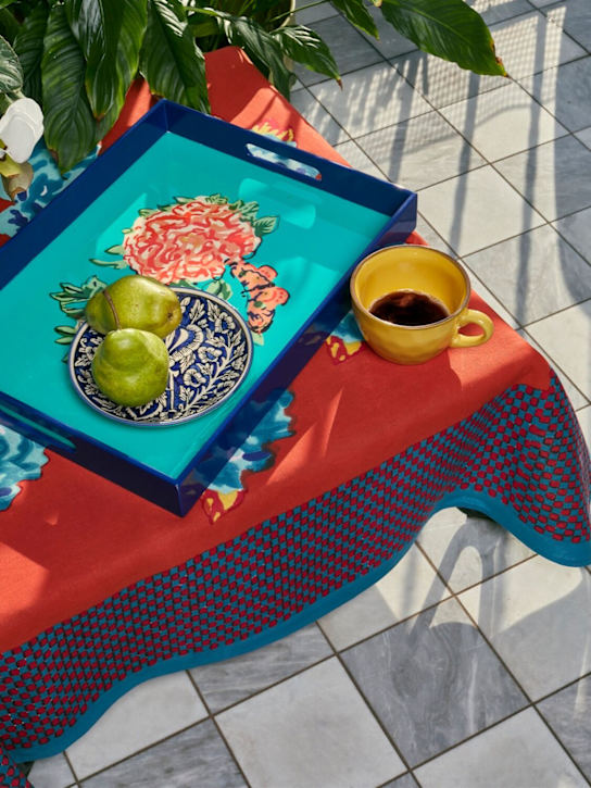 LISA CORTI: Queen Flower Sea Green lacquered tray - ecraft_1 | Luisa Via Roma