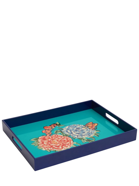LISA CORTI: Queen Flower Sea Green lacquered tray - ecraft_0 | Luisa Via Roma