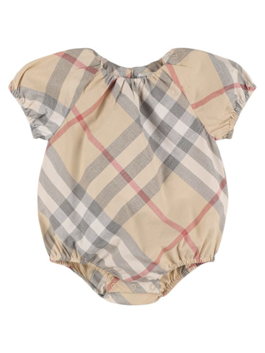 Burberry: Salopette, tutina e cappellino in cotone check - kids-girls_1 | Luisa Via Roma