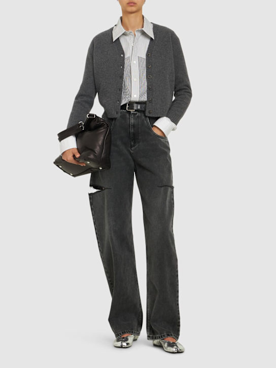 Maison Margiela: High rise denim straight jeans w/ cuts - women_1 | Luisa Via Roma