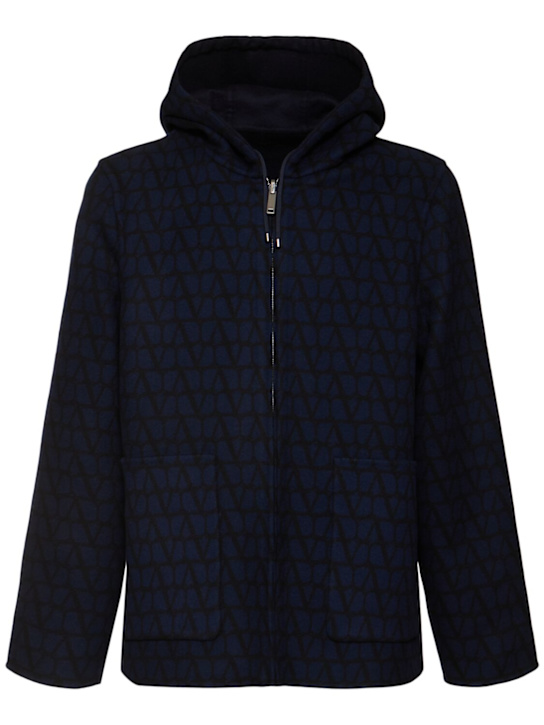 Valentino: Toile Iconographe wool caban coat - Navy - men_6 | Luisa Via Roma