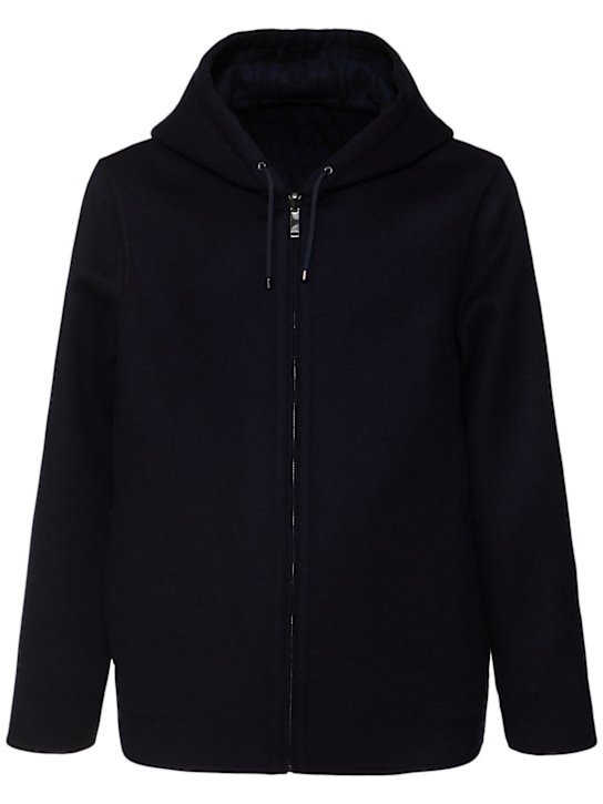 Valentino: Toile Iconographe wool caban coat - Navy - men_0 | Luisa Via Roma