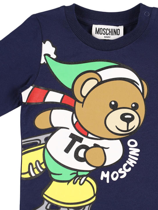 Moschino: Printed cotton jersey longsleeve t-shirt - Dark Blue - kids-boys_1 | Luisa Via Roma