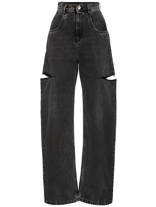 Maison Margiela: High rise denim straight jeans w/ cuts - women_0 | Luisa Via Roma