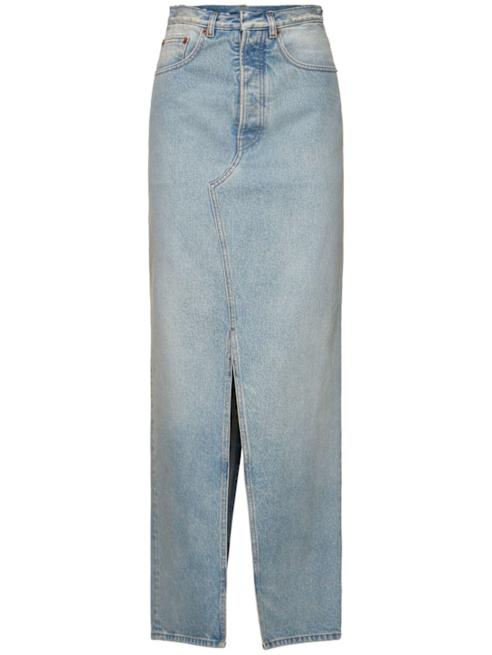 MM6 Maison Margiela: Cotton denim raw waist long skirt - women_0 | Luisa Via Roma