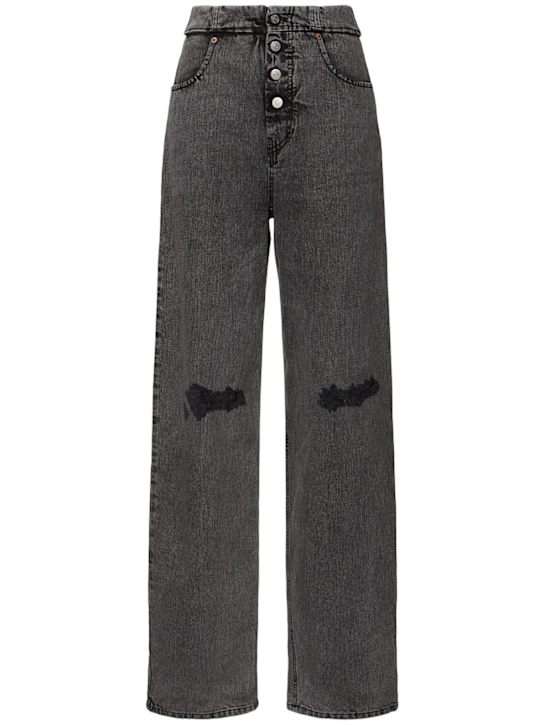 MM6 Maison Margiela: Faded & destroyed mid rise wide jeans - women_0 | Luisa Via Roma