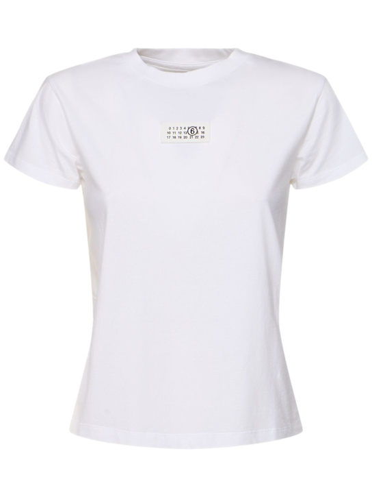 MM6 Maison Margiela: Logo patch cotton jersey t-shirt - women_0 | Luisa Via Roma