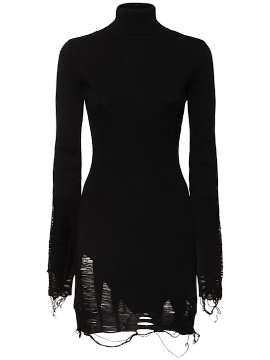 MM6 Maison Margiela: Compact distressed wool blend mini dress - women_0 | Luisa Via Roma