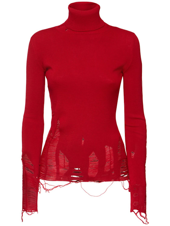 MM6 Maison Margiela: Compact distressed wool sweater - women_0 | Luisa Via Roma