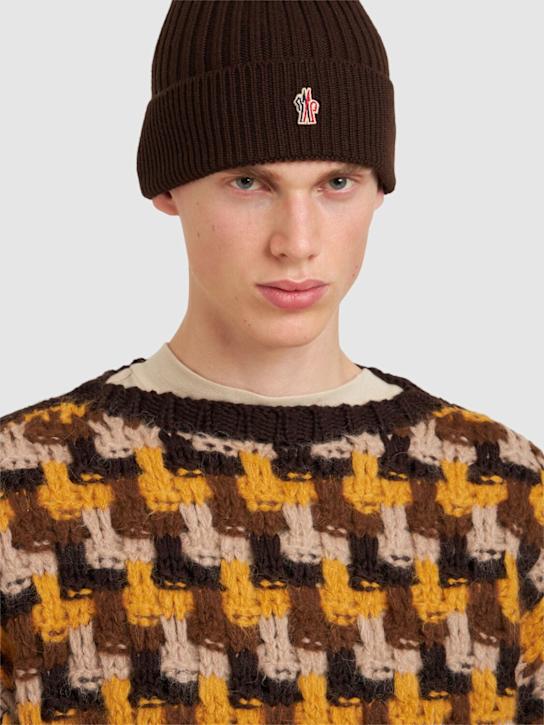 Moncler Grenoble: Ribbed knit virgin wool beanie - men_1 | Luisa Via Roma