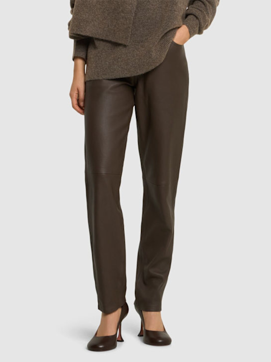 Amina Muaddi: 95mm Iris leather pumps - women_1 | Luisa Via Roma