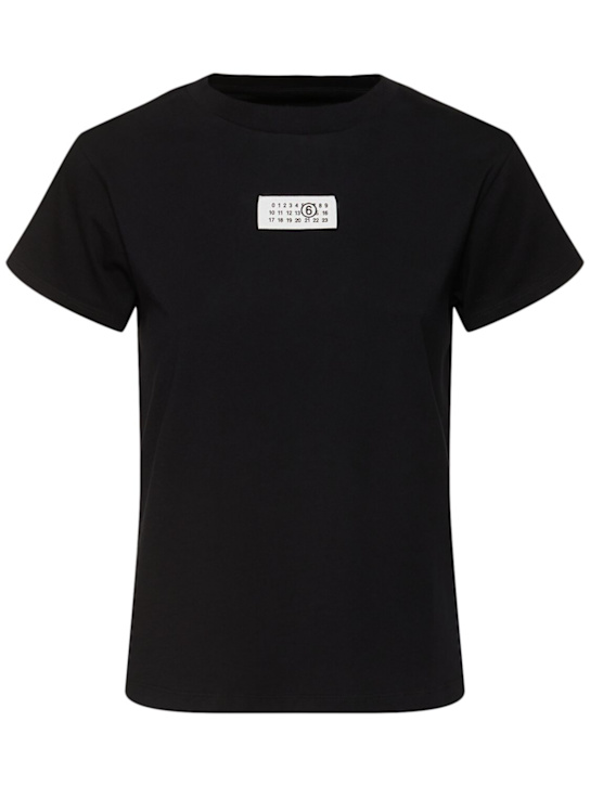 MM6 Maison Margiela: Logo patch cotton jersey t-shirt - women_0 | Luisa Via Roma
