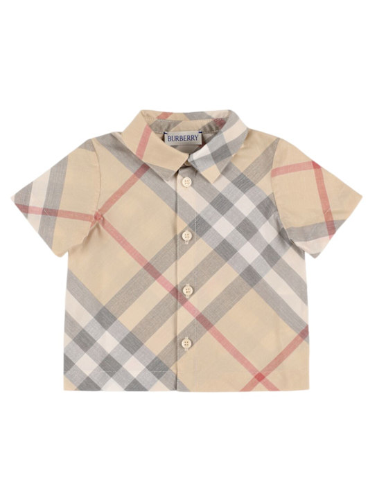 Burberry: Salopette, camicia e cappellino in cotone - kids-girls_1 | Luisa Via Roma