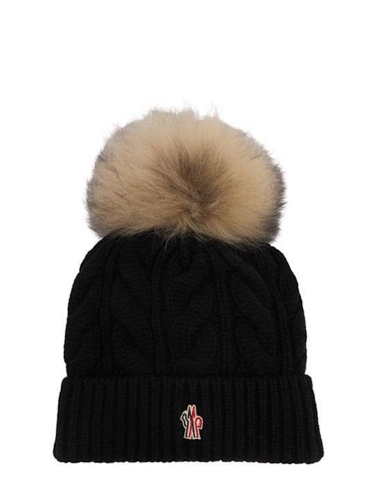 Moncler Grenoble: Virgin wool blend beanie w/ pompom - women_0 | Luisa Via Roma