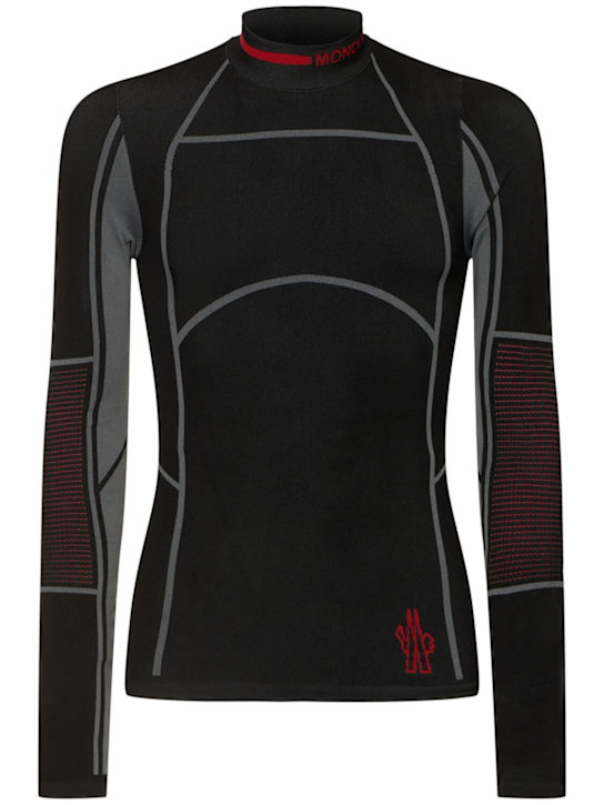 Moncler Grenoble: Performance tech long sleeve ski t-shirt - Black - men_0 | Luisa Via Roma
