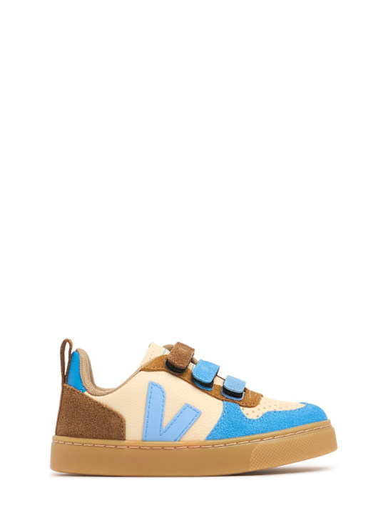 Veja: V10 chrome-free leather sneakers - Beige/Blue - kids-boys_0 | Luisa Via Roma