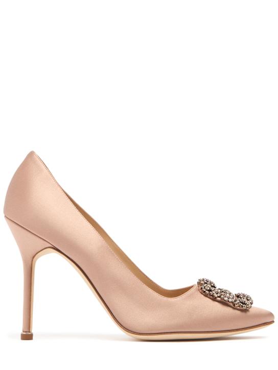 Manolo Blahnik: 105mm Hangisi satin pumps - women_0 | Luisa Via Roma