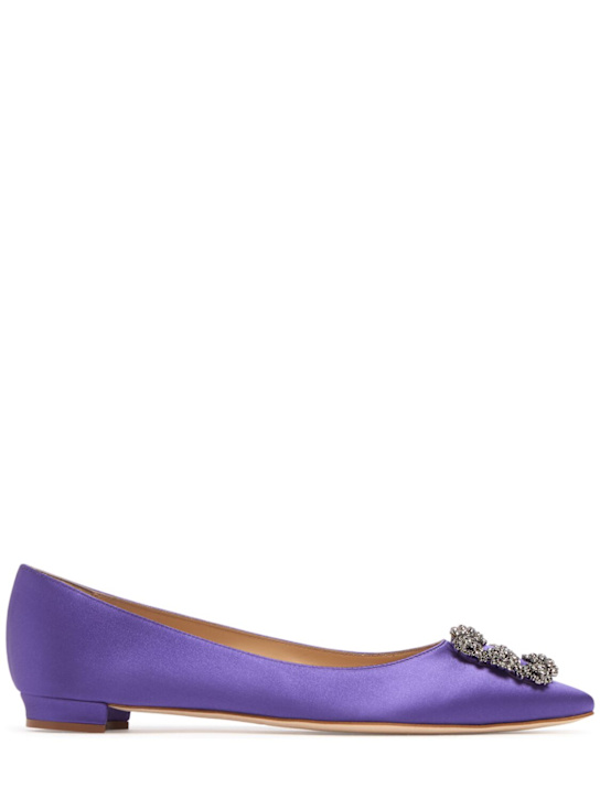 Manolo Blahnik: 10mm Hangisi satin flats - women_0 | Luisa Via Roma