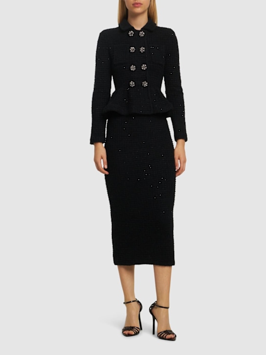 Self-portrait: Textured knit peplum midi dress - women_1 | Luisa Via Roma