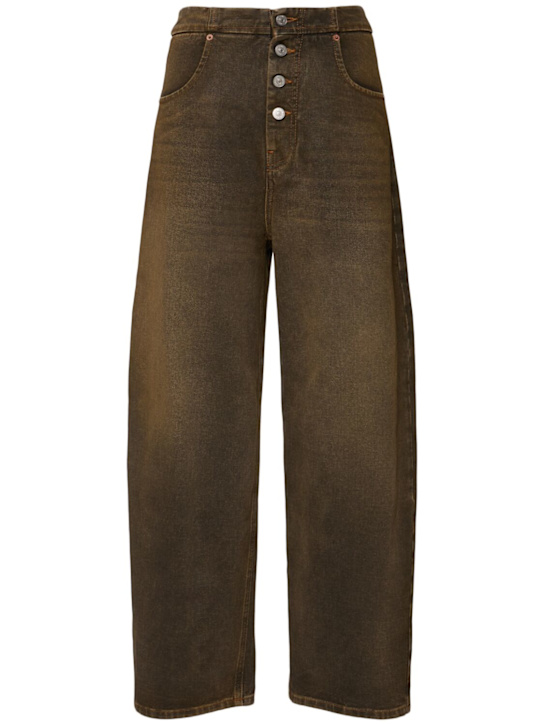 MM6 Maison Margiela: Washed high rise cropped cotton jeans - women_0 | Luisa Via Roma