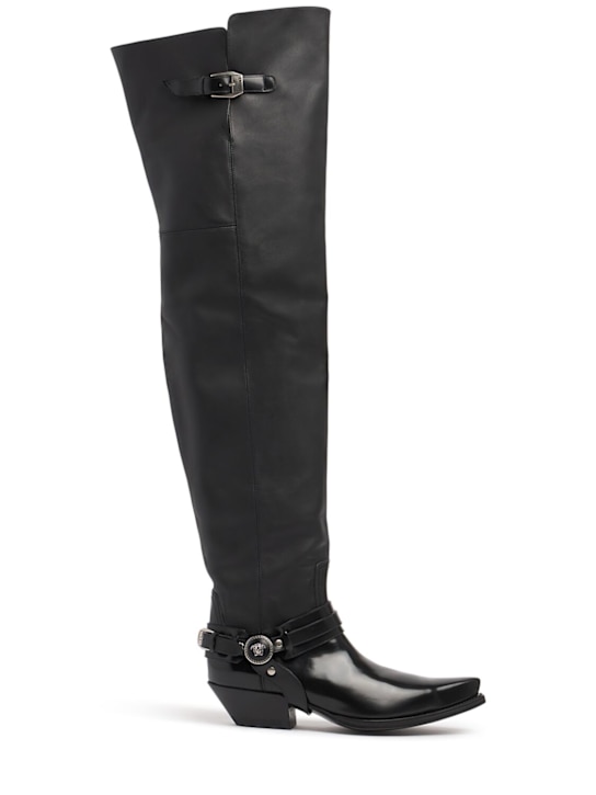 Versace: 40mm Leather western over the knee boots - women_0 | Luisa Via Roma