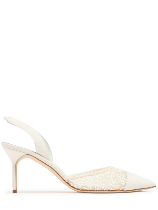 Manolo Blahnik: 70mm Capsli lace slingbacks - women_0 | Luisa Via Roma