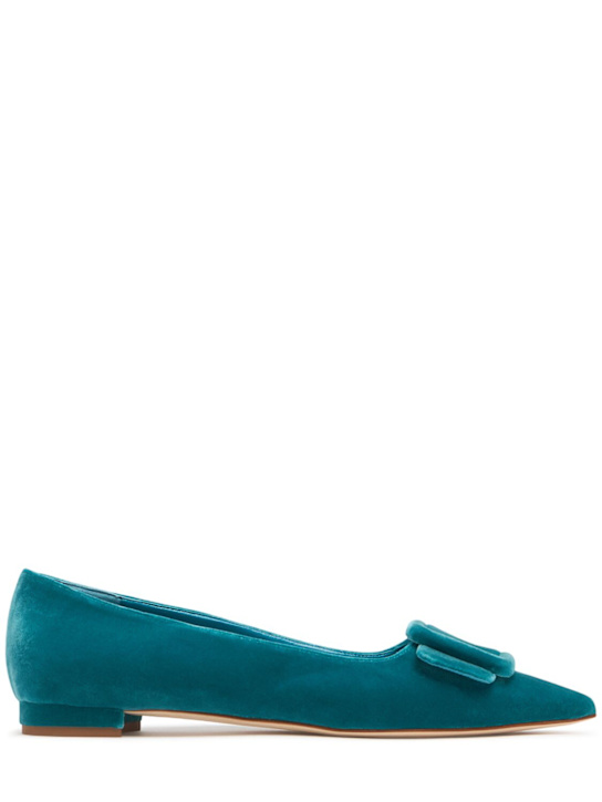 Manolo Blahnik: 10mm Maysale velvet flats - women_0 | Luisa Via Roma