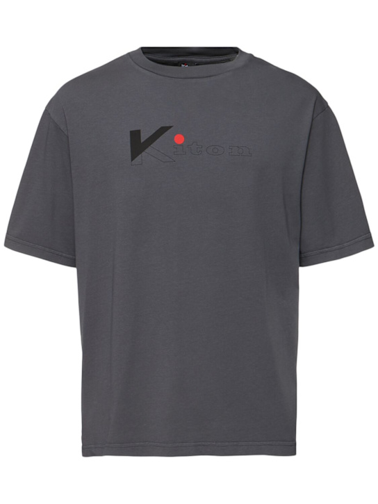 Kiton: Cotton jersey logo t-shirt - men_0 | Luisa Via Roma