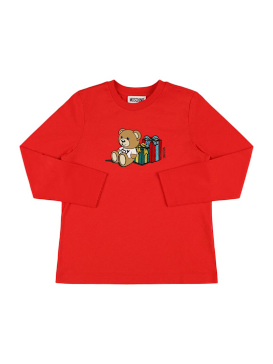 Moschino: コットンジャージー長袖Tシャツ - kids-girls_0 | Luisa Via Roma