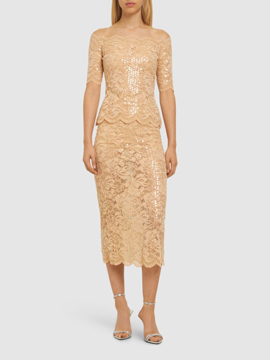 Rabanne: Sequined dentelle brodé top - Nude - women_1 | Luisa Via Roma