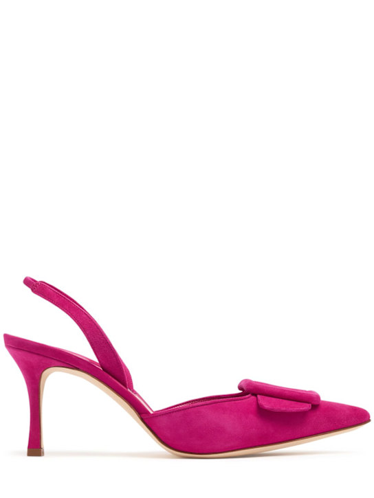 Manolo Blahnik: 70mm Maysli suede slingbacks - women_0 | Luisa Via Roma