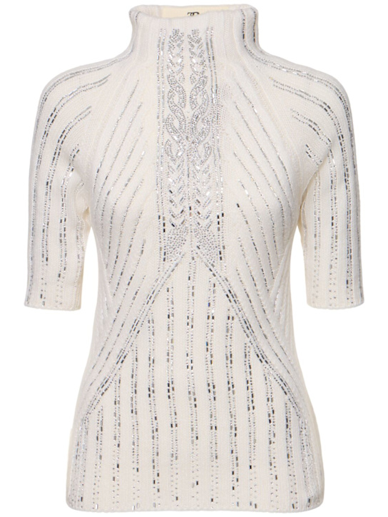 Ermanno Scervino: Embellished short sleeve knit sweater - women_0 | Luisa Via Roma