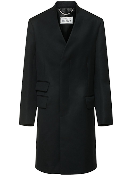 Maison Margiela: Wool collarless midi coat - women_0 | Luisa Via Roma