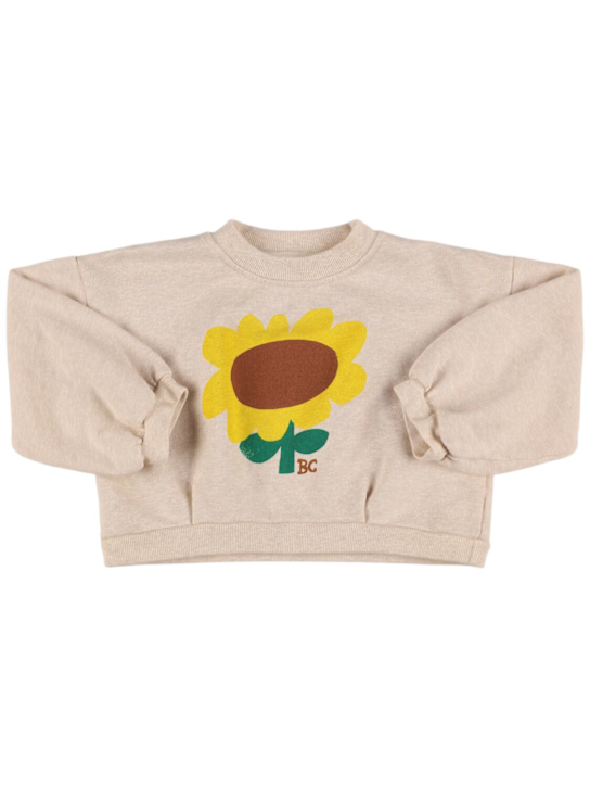 Bobo Choses: Felpa cropped in cotone con stampa - Grigio Chiaro - kids-girls_0 | Luisa Via Roma