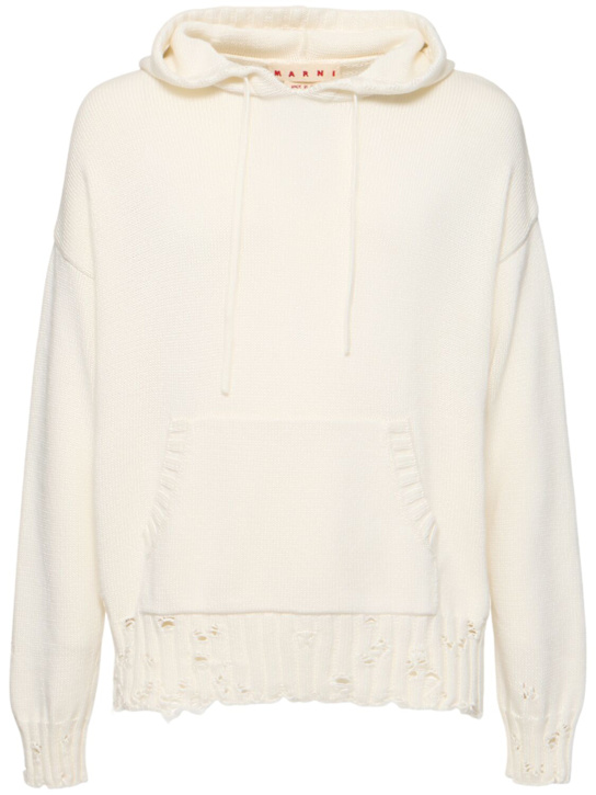 Marni: Hooded knit sweater - Lily White - men_0 | Luisa Via Roma