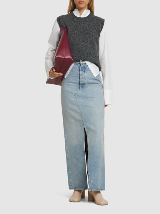 MM6 Maison Margiela: Cotton denim raw waist long skirt - women_1 | Luisa Via Roma