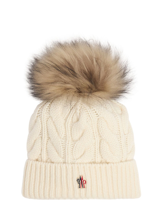 Moncler Grenoble: Virgin wool blend beanie w/ pompom - women_0 | Luisa Via Roma