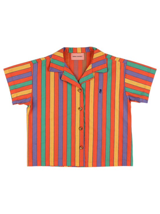 Bobo Choses: Camisa de popelina de algodón a rayas - Naranja/Multicolor - kids-boys_0 | Luisa Via Roma