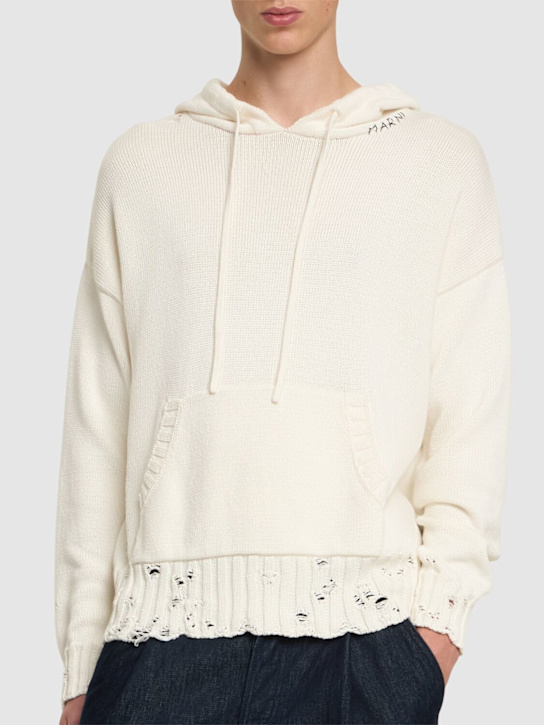 Marni: Hooded knit sweater - Lily White - men_2 | Luisa Via Roma